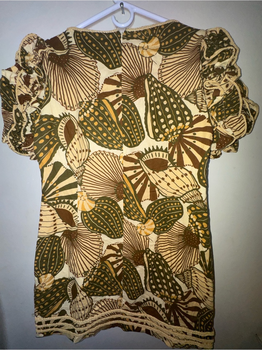NWT Farm Rio Sand Shell Boho  puff sleeve Mini Dress - Picture 7 of 12